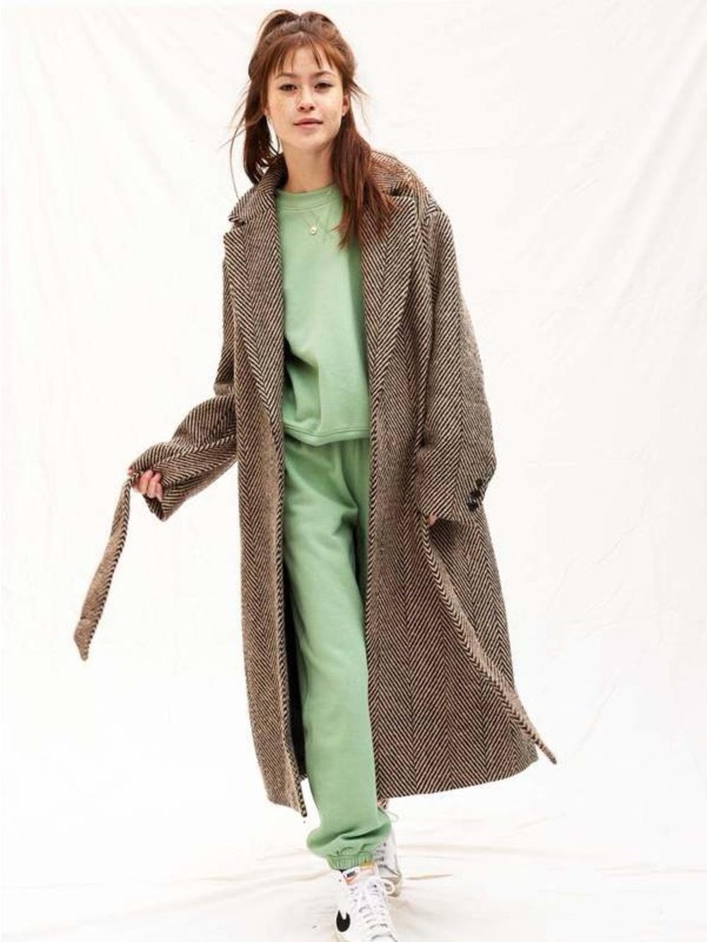 Astr Oversized Herringbone Trench Coat